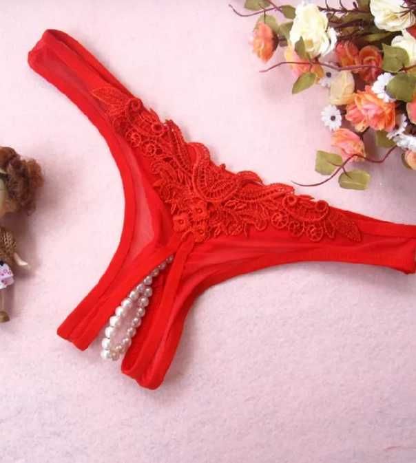 S003 seksowna bielizna stringi z perłami XS/M