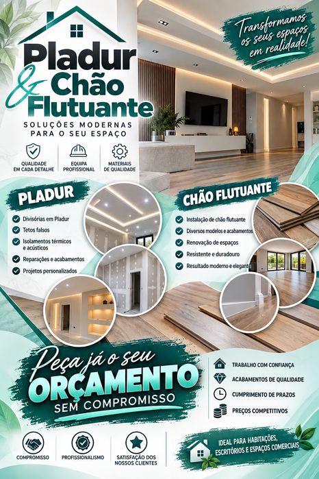 Prestação serviço Pladur, chão flutuante e pintura de portões
