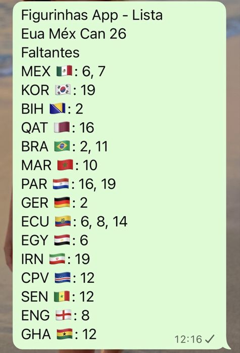 Cromos faltantes mundial