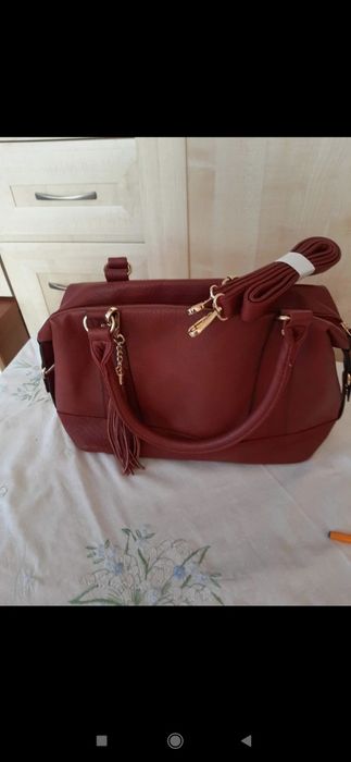 Torebka wiśniiwa damska długi pasek i krótki