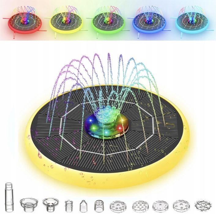 Fontanna ogrodowa solarna LED RGB – pływająca pompa do oczka wodnego