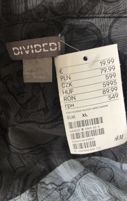 Koszula lekka ciemna czarna szara wzór nadruk