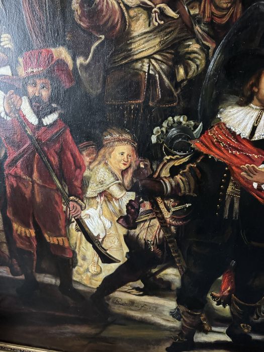 Stara kopia olej na płótnie Rembrandt Straż Nocna duży format