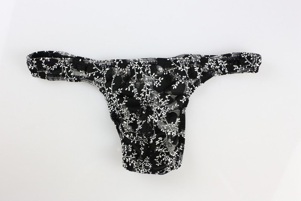Koronkowe Męskie Stringi Przeźroczyste Wzór Roślinny - XXL