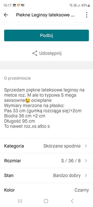 Leginsy lateksowe ocieplane
