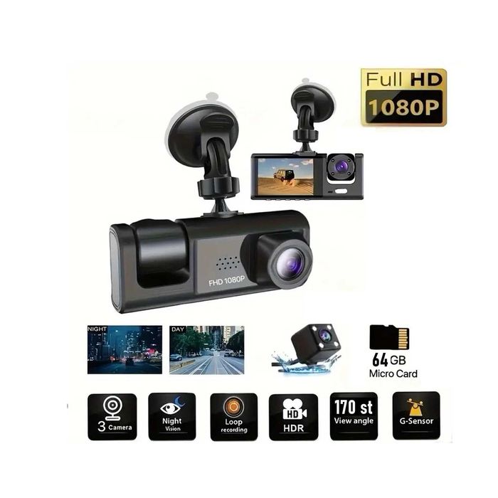 Wideorejestrator Rejestrator Kamera Samochodowa HD przód tył 64GB