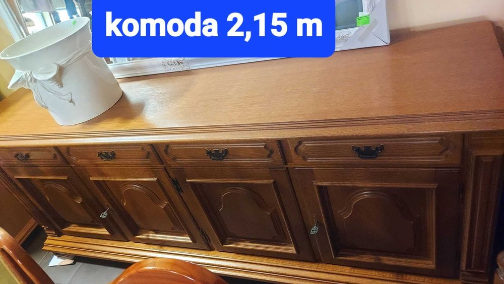 Komoda dębowa 198 cm 4 drzwiowa z szufladami i większe