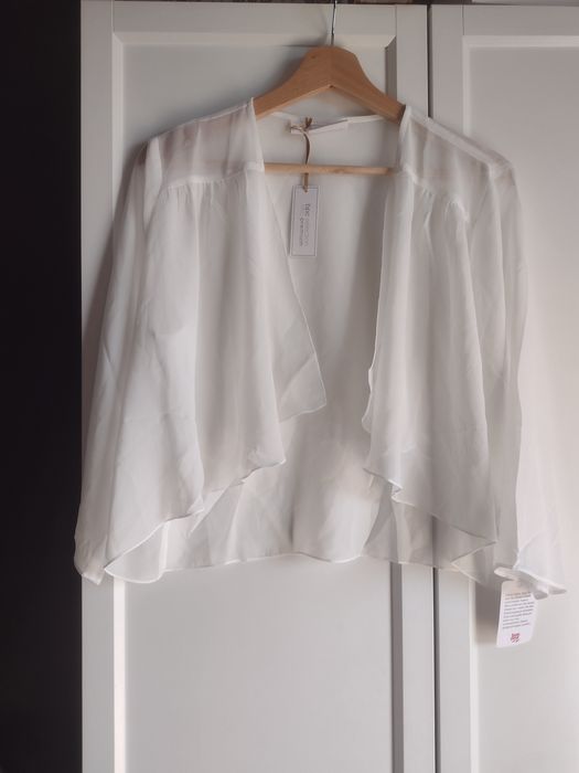 Wyprzedaż 2 bolerko ślubne śmietankowe 40 42 szyfon narzutka