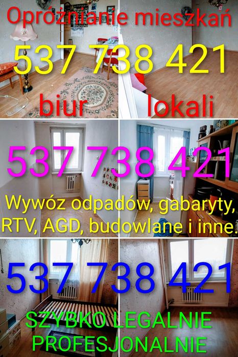 Opróżnianie mieszkań, wywóz odpadów, likwidacja pieca,  transport