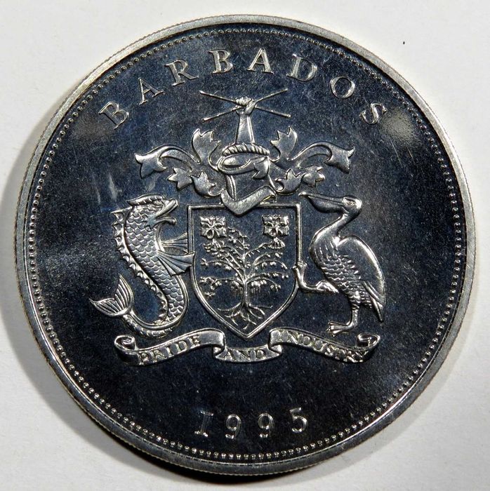 MOEDA Barbados - 5 Dollars 1995 50TH Aniversário U.Nations - Soberba