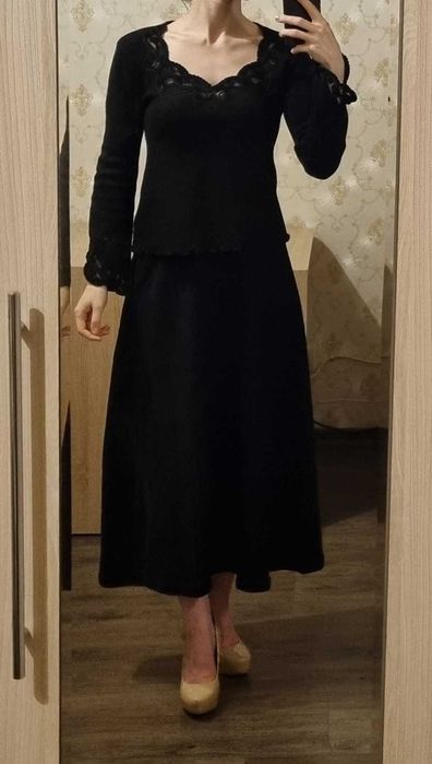 Вінтажний чорний светр букле з вовною Escala, розмір M-L/46-48