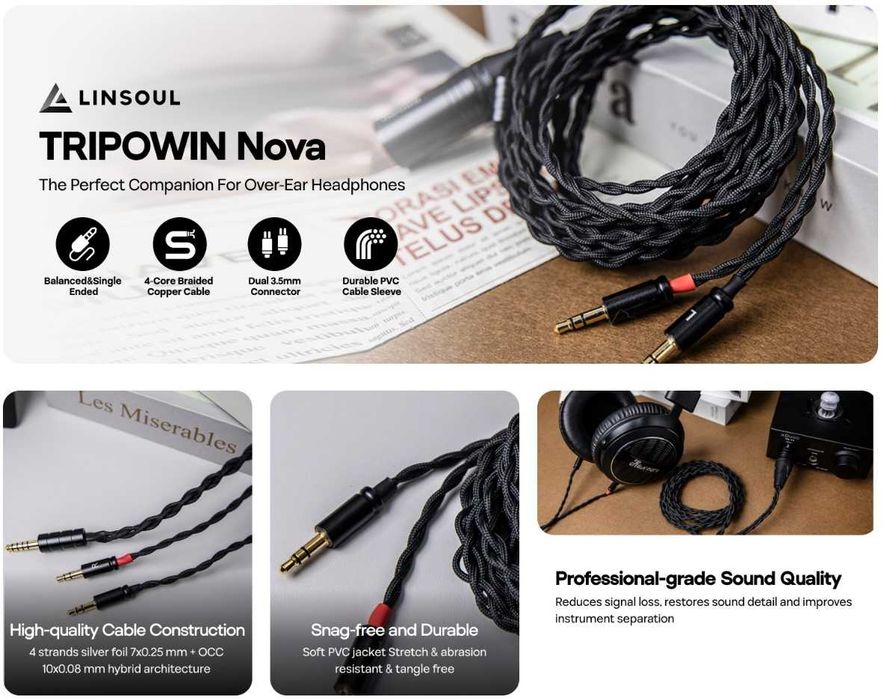 ‼️ Tripowin Nova - премиальный кабель для полноразмерных наушников 3.5 / 4.4 / XLR на Dual 3.5