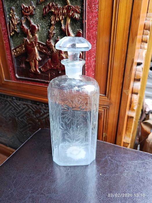 Garrafa Licoreira Dona Maria Séc XVIII Vidro Soprado Gravado 24 cm