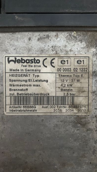 Aquecimento estacionário Webasto Thermo Top E Gasolina