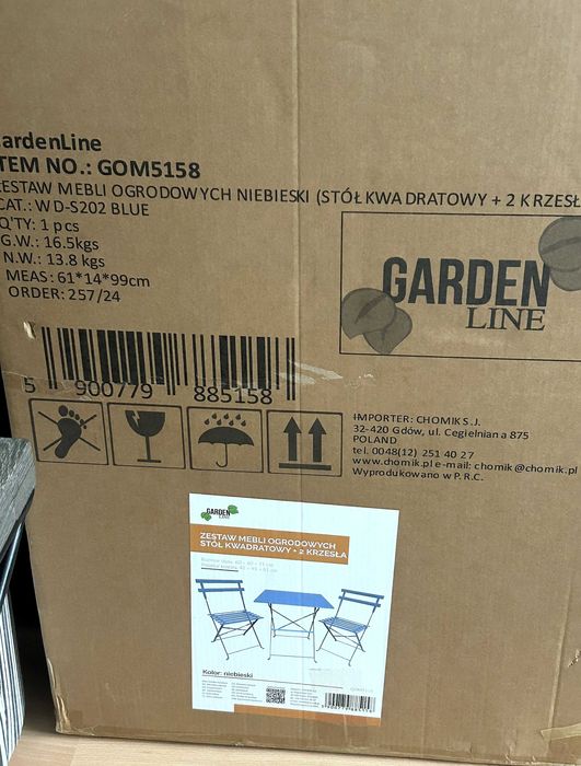 Zestaw mebli ogrodowych metal GardenLine niebieski 3 elementy - NOWY