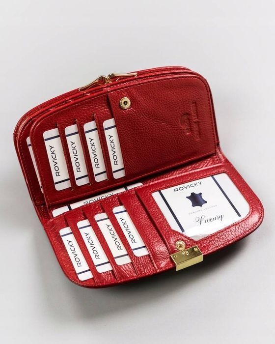 elegancki skórzany portfel damski na zatrzask - rovicky