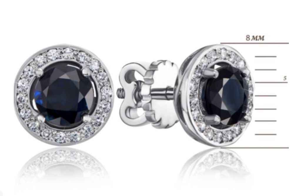 Серьги - пусеты ( гвоздики) с сапфирами и бриллиантами