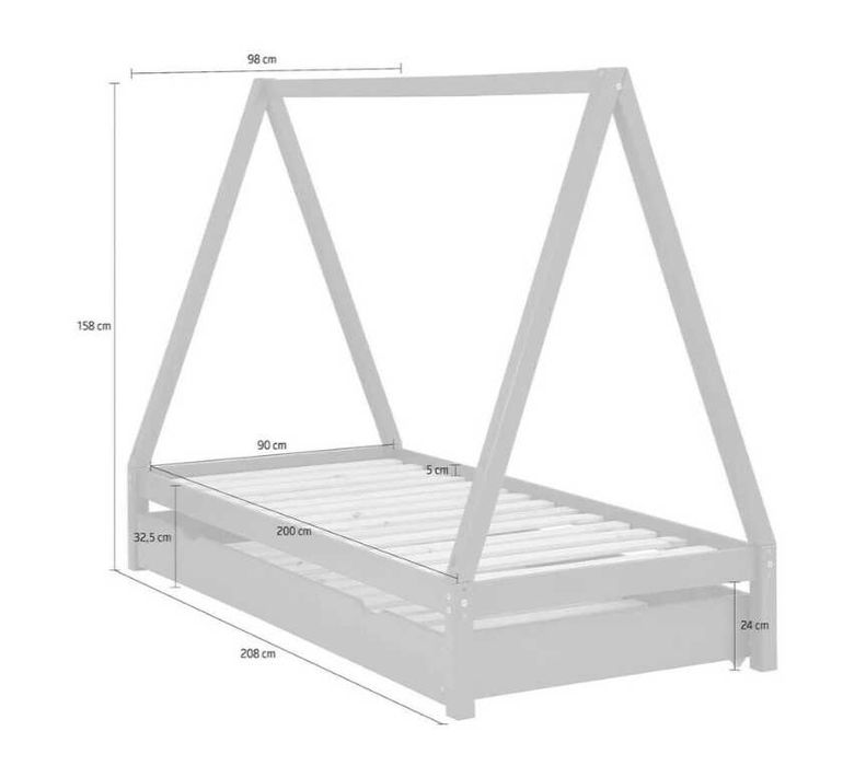 Cama infantil em forma de casa, em madeira