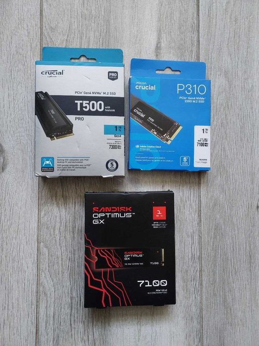 Швидкісні SSD NVMe 1TB PCIe 4.0: Crucial T500 Heatsink / P310 / SanDisk GX Нові