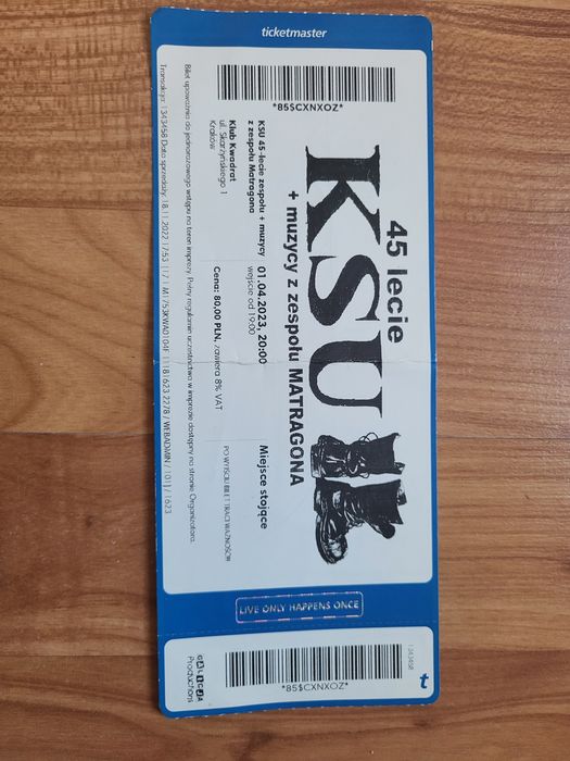 Bilet kolekcjonerski KSU 01.04.2023 Kraków 45 lecie KSU