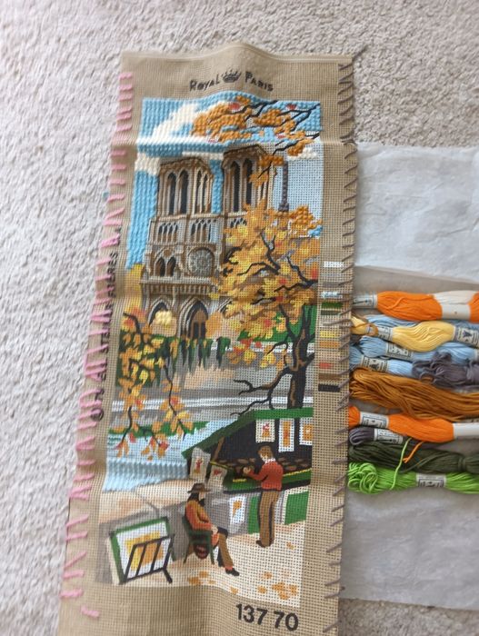 Vintage Cross-Stitch Fabric and Threads – Antique – Unfinished... Design: Paris64730306399363124