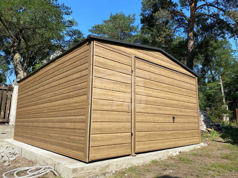Garaż Blaszany 4x5m Brama uchylna drzwi drewnopodobny dach GP453