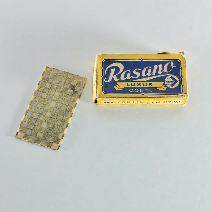 Caixa antiga com 5 lâminas de barbear Rasano