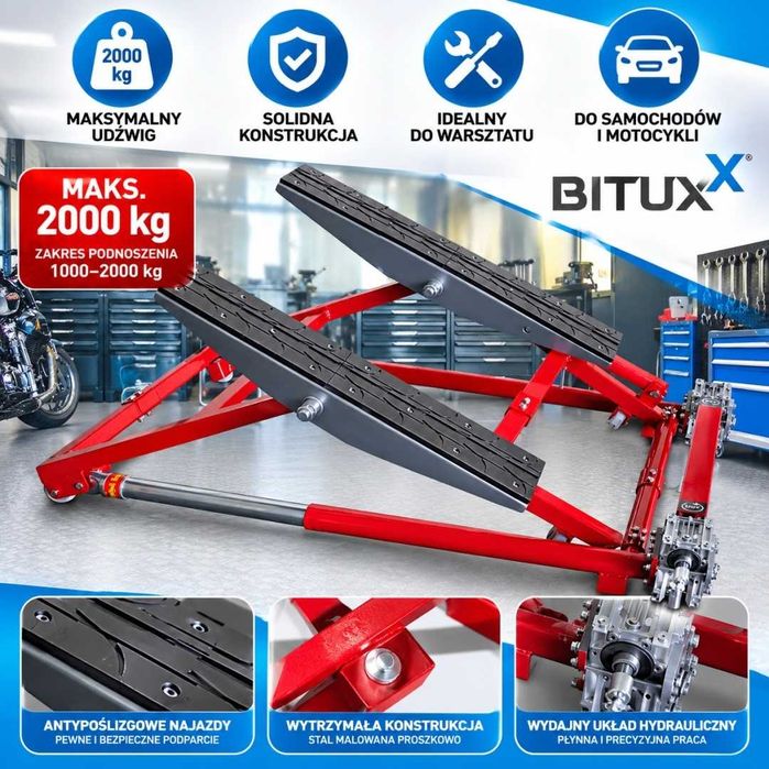 Podnośnik samochodowy 2T BITUXX – mobilny, uchylny, do garażu 2000 kg