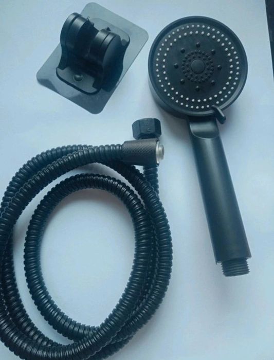 Zestaw prysznicowy czarny słuchawka wąż uchwyt nowy