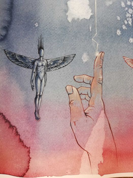 Aguarela original de Carlos Marques. Criação, Inteligência Artificial.