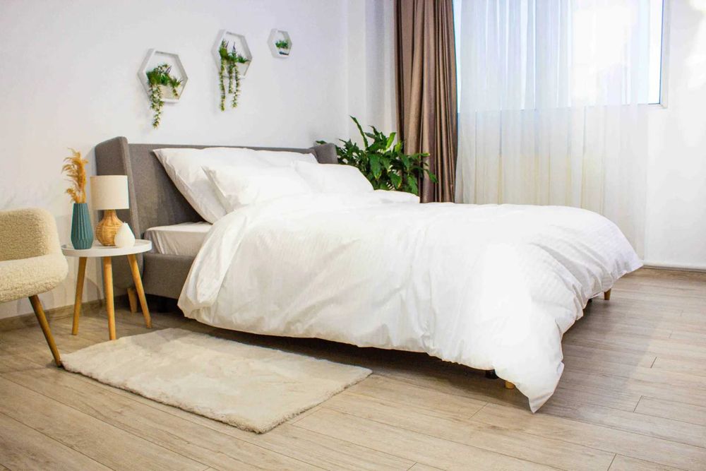 Постільна білизна євро Страйп Сатин біла, постельное белье евро