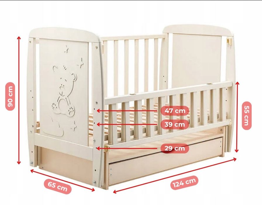 Łóżeczko dziecięce z szufladą kołyską Taddy 60x120cm