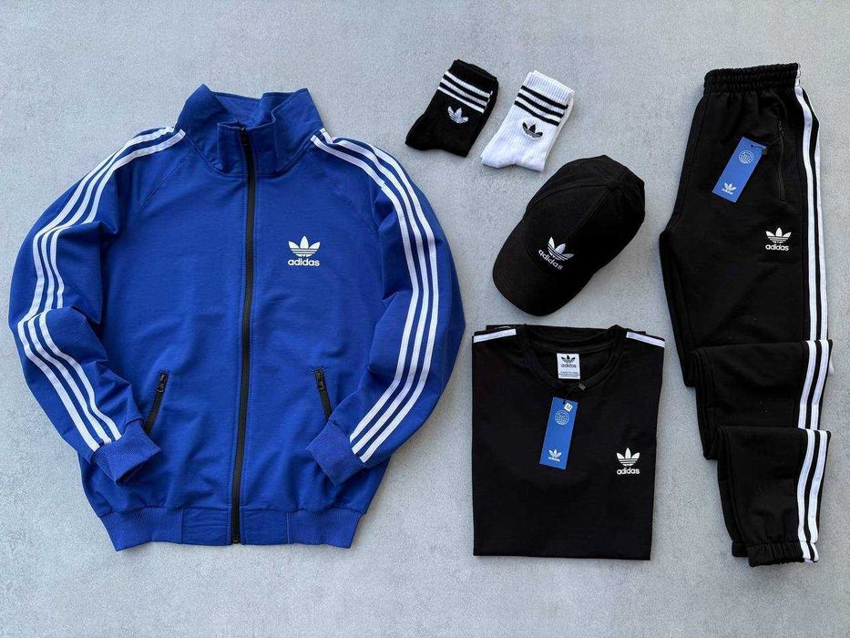 Чоловічий спортивний костюм Adidas (кофта + штани + кепка)