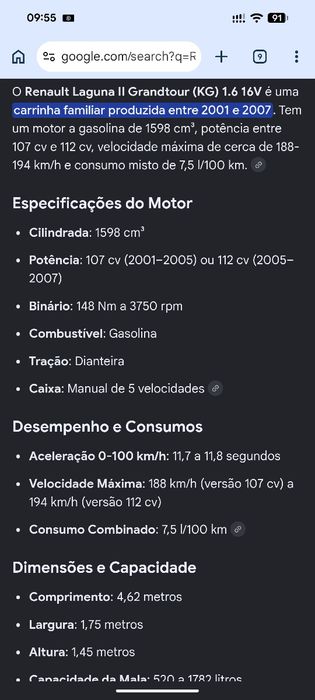 RENAULT Laguna II Grandtour (KG) 1.6 16V (82 KW / 112 CV)