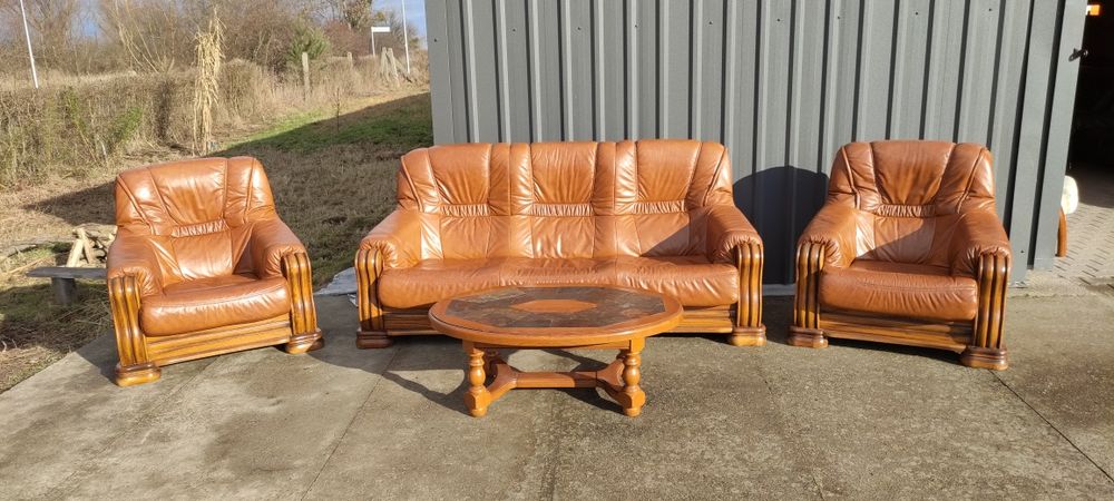 Zestaw wypoczynkowy holenderski -sofa  3-os.+2 fotele-skóra naturalna!