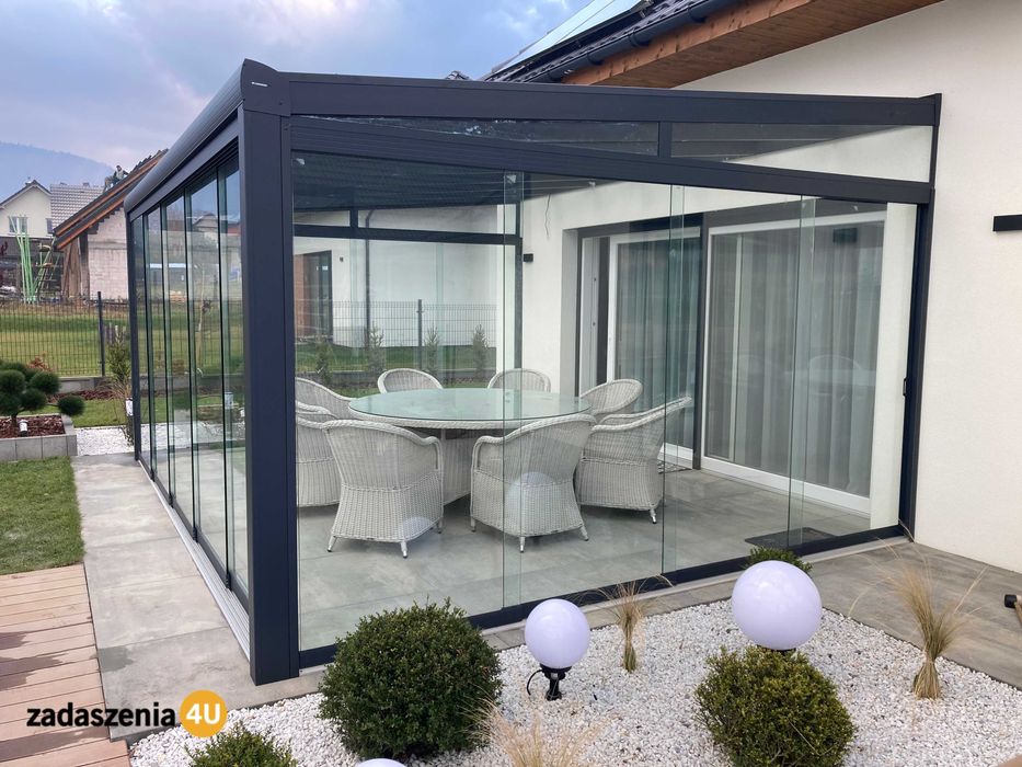 Zabudowa tarasów, balkonów, pergole, ogród zimowy, szklane zabudowy