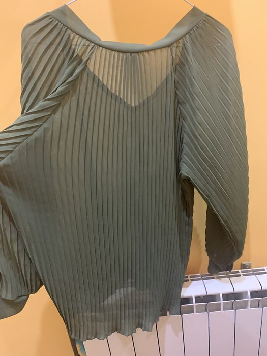 Green Army-Style Women's Blouse/Tunic, Size L, Polyester with Tie Ribbon64550166786435121