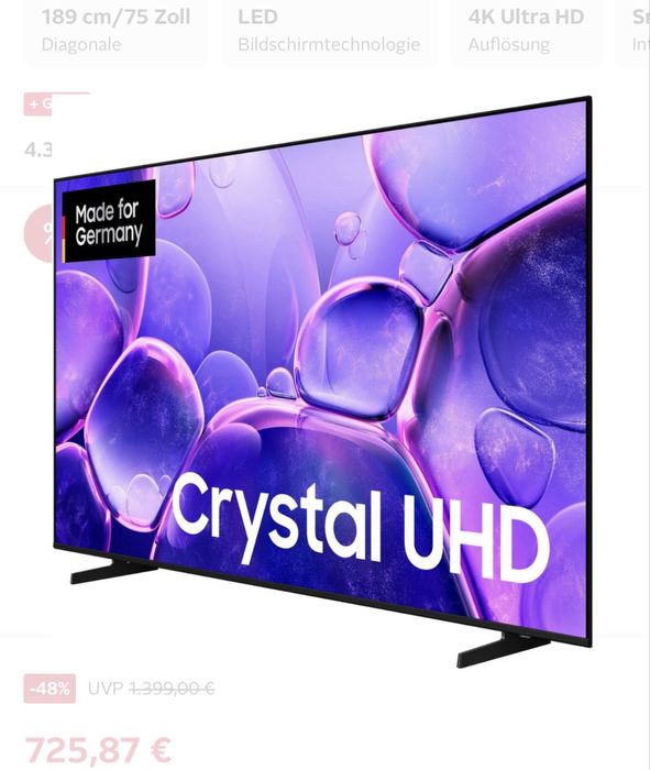 Новий телевізор Samsung GU75U8079FU 2025р з Німеччини