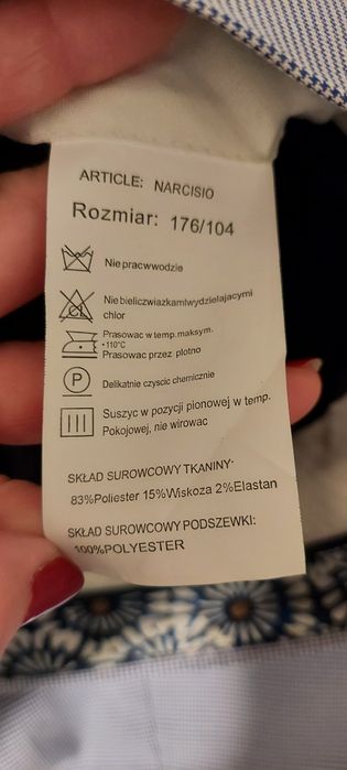 Garnitur ślubny Pawo narcisio w pepitkę błękitny jak nowy