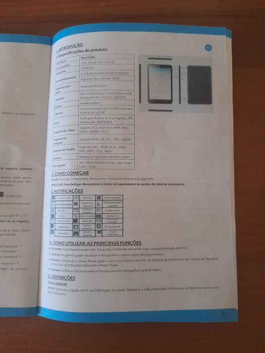 Tablet Android 8" com capacidade e teclado