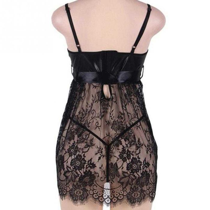 пеньюар и стринги . кружевной  черный .в подарок  кружевная маска