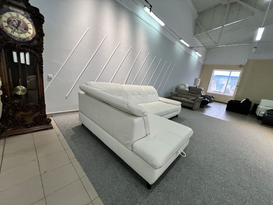 Диван розкладний пуфік з нішею  шкіряний білий кутовий