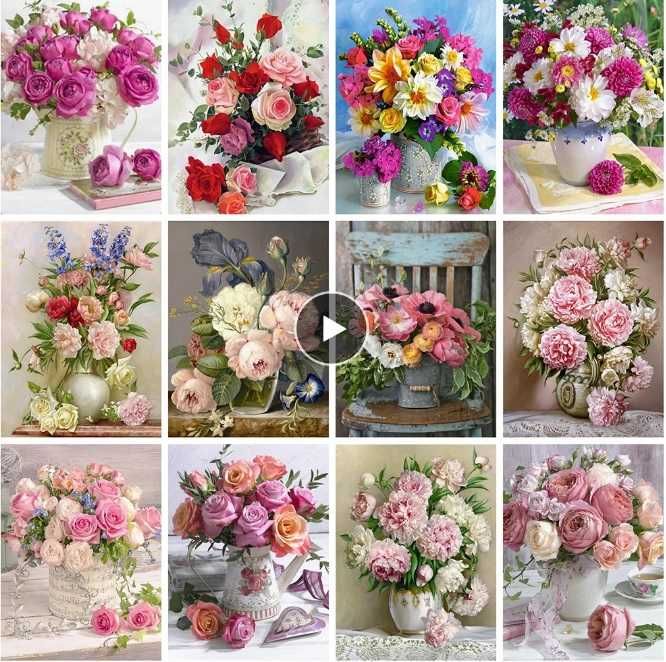 Набір для картини з алмазної мозаїки "Квіти у вазі" 30х40