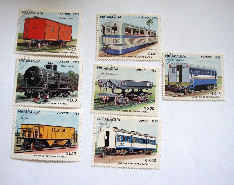 Серия марок Никарагуа 1983 «Железнодорожные вагоны»