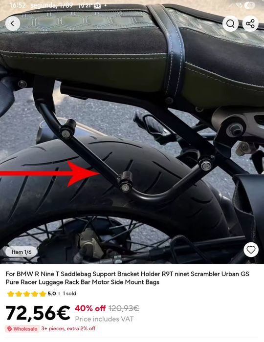 BMW NINE T - Armação para suspensão de saco de bagagem