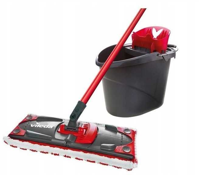 Mop Vileda Ultramax BOX płaski 35 cm Wiadro z wyciskarką i kijem NOWY