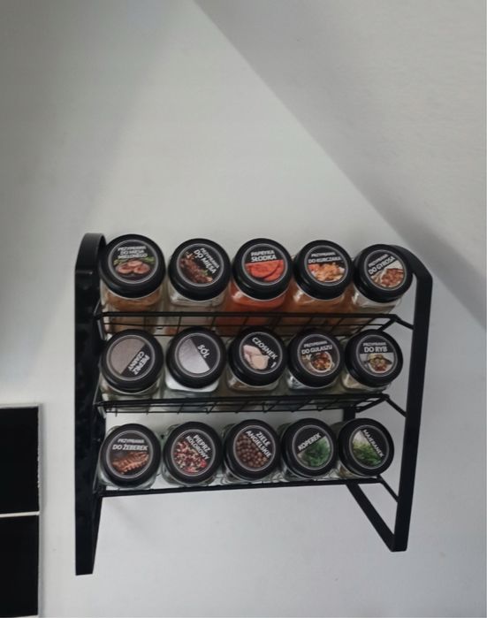 Przyprawnik stojak metalowy 15 słoiczków 120 ml 200 etykiet