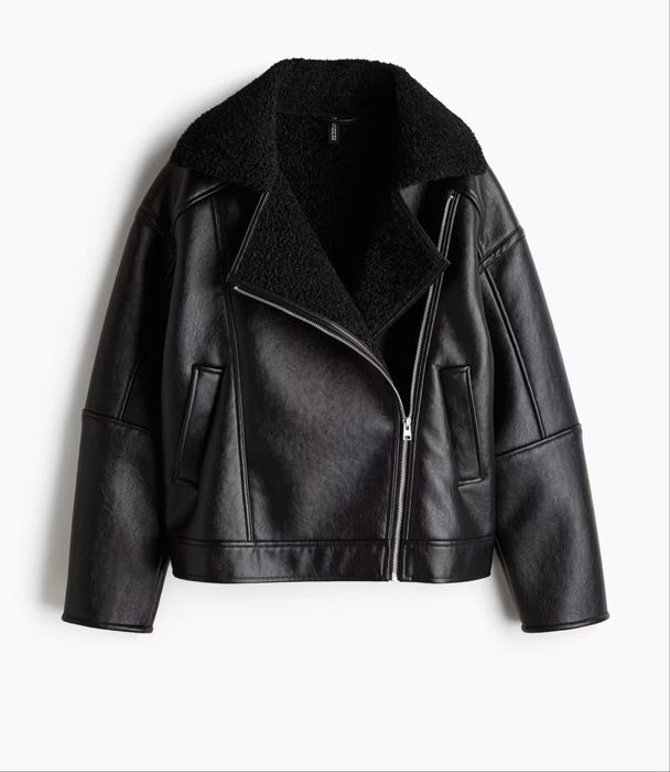 Двостороння зимова шкіряна байкерська куртка H&M, розмір S