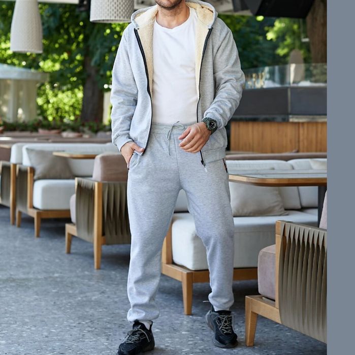 НА ХУТРІ повністю Теплий якісний зимовий спортивний чоловічий костюм