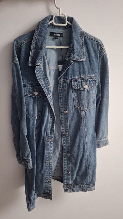 Katana kurtka jeansowa długa damska z paskiem Missguided 44/XXL